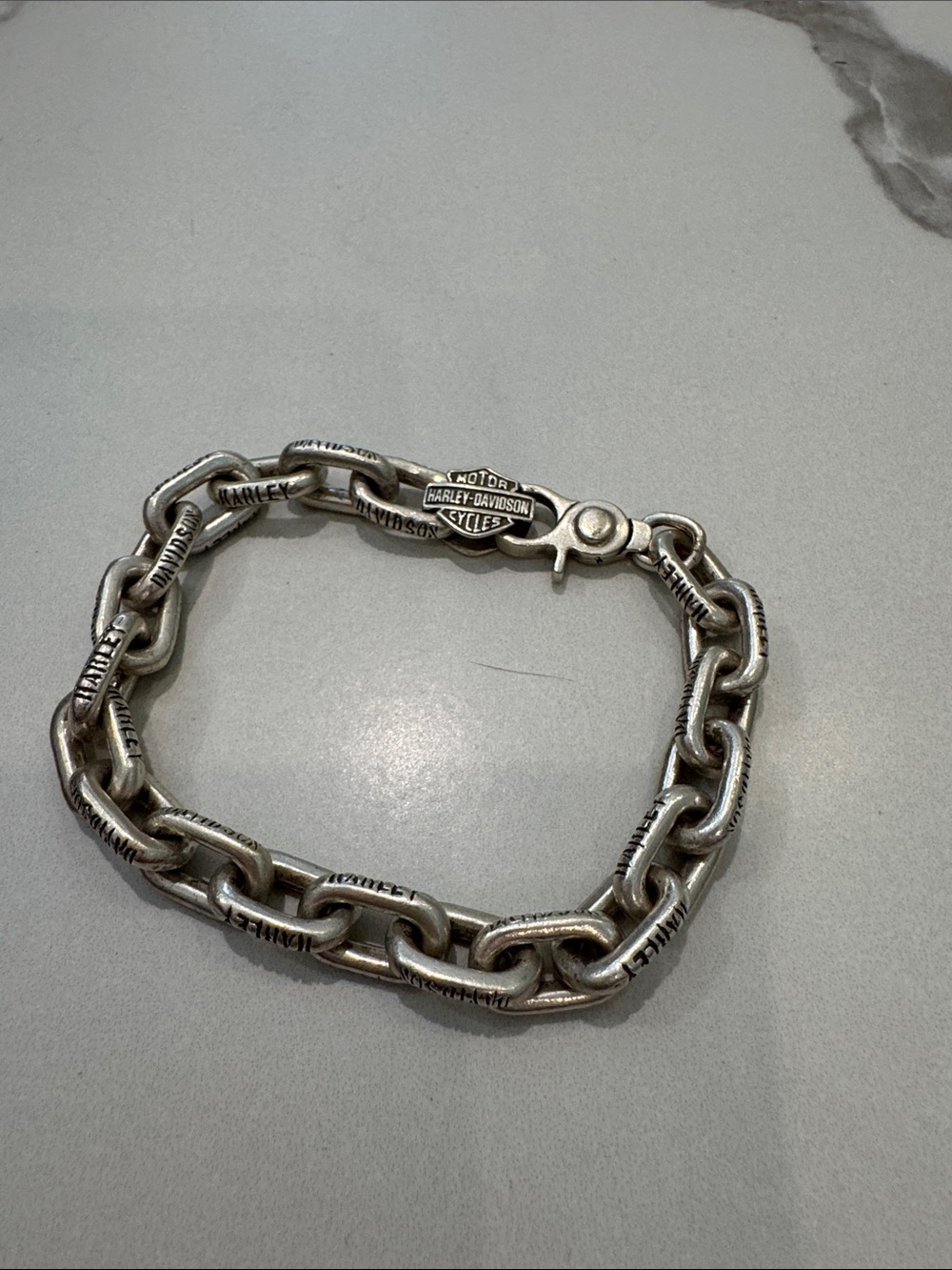 Harley-Davidson Antique Silver-Tone Engraved Link Bracelet for Men